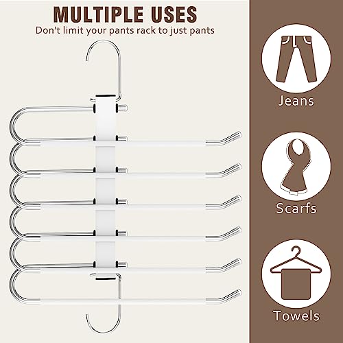HUITEM Space Saving 6 Tier Pant Hangers, Anti-Slip, Lightweight, Stainless Steel, 2 Pack, White - color: White, size: 2 Pack