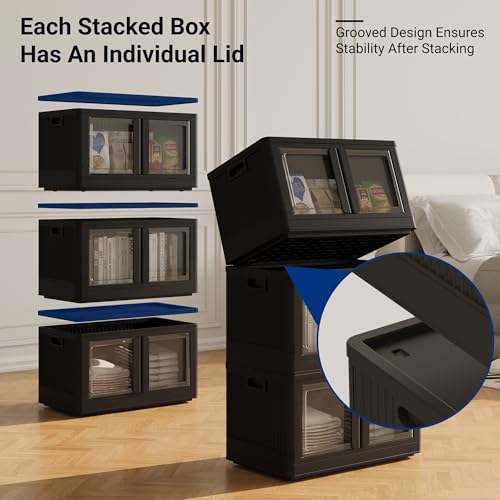 FLEXIMOUNTS 152 QT Stackable Storage Bins With Lids, Collapsible Plastic Storage Bins, Closet Organizers and Containers with Doors and Built-in Wheels For Home, 2 Pack Cubes, Milky White - color: Black, size: 76 Qt-2 Pack