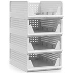 Sorbus 4 Pack Folding Closet Shelf Organizer for Clothes, Versatile Stackable Storage Baskets for Closet, Bathroom, Kitchen and Garage with Easy Access Open Front Design, Plastic Organizer Shelves - size: 4 Small