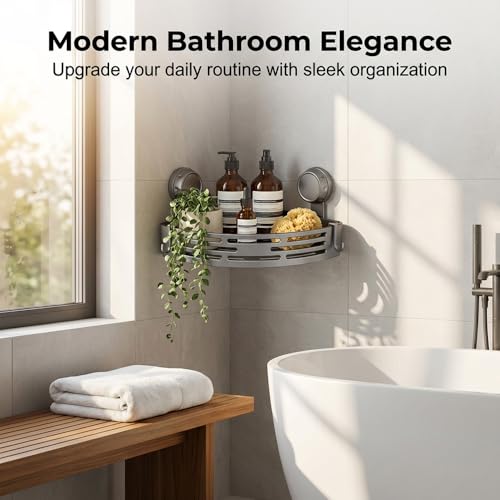 Triangle Suction Cup Corner Shelves, 2026 Upgraded No Drilling Bathroom Storage Rack with Hooks, Waterproof Shower Organizer for Bathroom, Corner Shelves for Shower (Grey, 1 PCS) - color: Grey, size: 1 PCS
