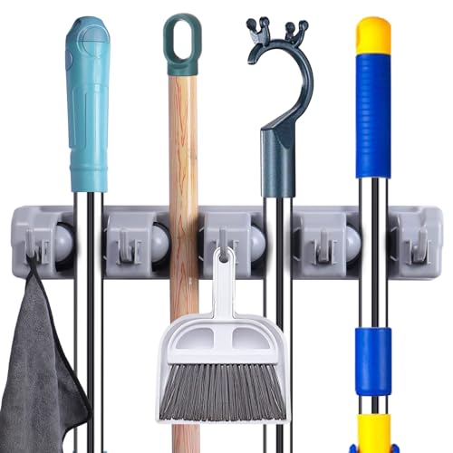 Mop And Broom Holder Wall Mount Cleaning Supplies Organizer For Closet Laundry Room Garden Tool Hangers For Garage Wall Hanging Rack Utility Shop Organization And Storage