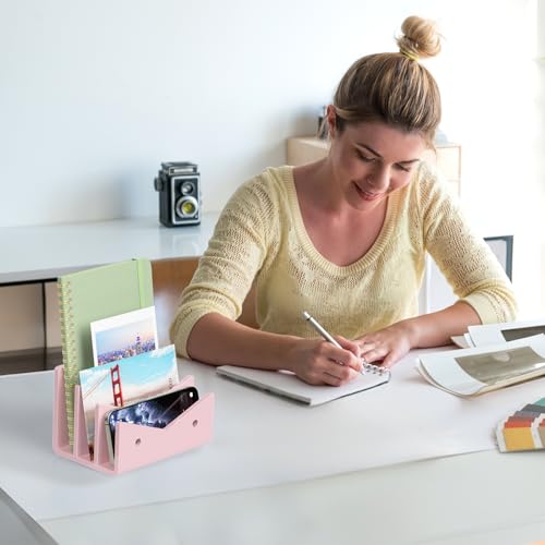 Mail Organizer Envelope Holder - 3 Compartments Pink Acrylic Mail Holder Countertop Vertical Desk Organizer Small File Bill Document Notebook Letter Sorter for Home School Office Supplies - color: Pink, size: 3 Compartments