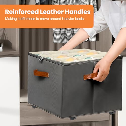 Foyego Shoe Organizer for Closet, 2 Pack Shoe Storage Organizer with Wheels and Adjustable Dividers, Stackable Shoe Storage Box with Clear Cover, Closet Shoe Organizer Fits up to 16-32 Pairs, Gray - color: Gray, size: 17"L x 17"W x 12 ½"H-2 Pack