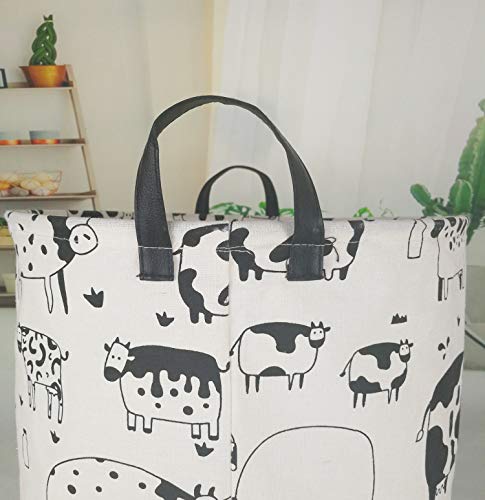 KUNRO Kids Laundry Hamper Clothes Gift Basket Storage Laundry Baskets Organizer Bin with Handles for Nursery Room (Cow) - color: Cow zoo