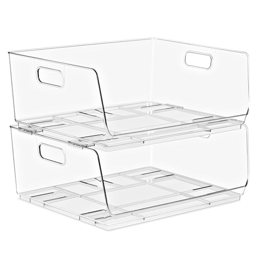 Sorbus Stackable Storage Bins Open Front - Clear Storage Bins - Pantry Bins for Storage and Organization - Acrylic Stackable Bins for Kitchen - Clear Pantry Organizer Bins (Large 2 Pack) - size: Large, style: 2 Pack