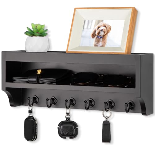 Nekon Key Holder Wall Mount, 12.8" W x 5.6" H x 3.7" D Wall Mounted Key and Mail Organizer with 6 Key Hooks, Key Racks for Home Entryway Decor (Black) - color: Black