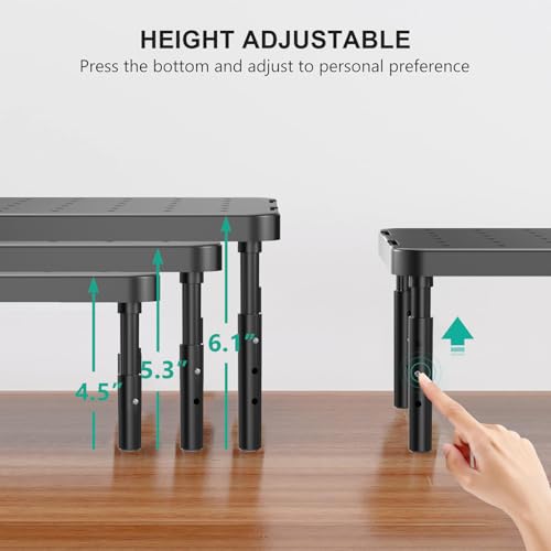 WALI Computer Monitor Stand for Desk, Adjustable Laptop Riser, Desk Monitor Stand Underneath Storage for Office, School Supplies (PTT001-B), 1 Pack, Black - color: Matte Black, size: Basic