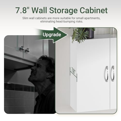 SoBuy Kitchen Wall Cabinet, Narrow Bathroom Wall Cabinet Over The Toilet Storage, Wall Mounted Medicine Cabinet with Adjustable Shelf, Floating Storage Cabinet for Laundry Room, White BZR200-T-W - color: White