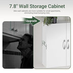 SoBuy Kitchen Wall Cabinet, Narrow Bathroom Wall Cabinet Over The Toilet Storage, Wall Mounted Medicine Cabinet with Adjustable Shelf, Floating Storage Cabinet for Laundry Room, White BZR200-T-W - color: White