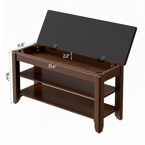 Homleke Shoe Rack Bench with Flip-Top Storage, Solid Wood Entryway Bench with Cushion, Adjustable Shelf, for Hallway, Mudroom, Closet – Walnut, 31.5" - color: Walnut, size: 31.5"
