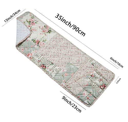 Brilliant Sunshine Rose and Sage Patchwork Sofa Armrest 5 Pockets Organizer, Slip Resistant Armchair Caddy, Washable Remote Controls Holder, Storage for Magazine, Tablet, Phone, iPad,35×13",Rose Sage - color: Pink Sage