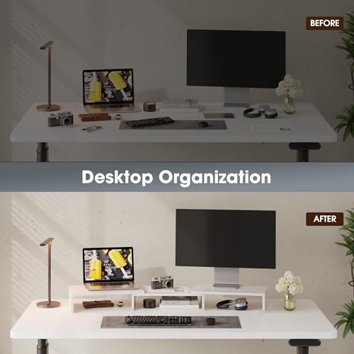 FITUEYES Dual Monitor Stand – 3 Shelf Computer Monitor Riser, Wood Desktop Stand with Adjustable Length and Angle, Desk Accessories, Office Supplies Medium White, DT108008WW - color: White