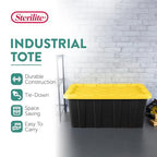 Sterilite 4-Pack Industrial Tote, Plastic Storage Container Bins with Lids, 38 Gallon - Heavy-Duty Organizing Containers for Closet, Bathroom, and Office - size: 38 Gallon - Black/Yellow