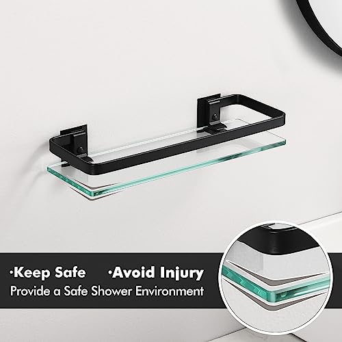 KES Bathroom Wall Shelf Aluminum Extra Thick Tempered Glass Rectangular 1 Tier Basket Wall Mounted Black, A4126A-BK - color: Black (1 Pack)