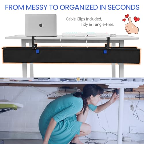 48" Under Desk Cable Management Tray- Clamp/Screw Mount Desk Cable Organizer Cable Tray Hiders for Office&Home - size: 48"L x 5.5"W