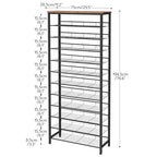HOOBRO Shoe Rack for Entryway, 12-Tier Shoe Storage Organizer, Large Capacity for 33-36 Pairs of Shoes, Standing Shoe Shelf, Closet, Hallway, Adjustable Mesh Shelves, Rustic Brown and Black BF51XJ01