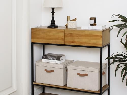 StorageWorks Fabric Storage Bins with Lid, Decorative Storage Boxes for Shelves, Stackable Closet Organizer Basket with Handles, Large, Brown and Beige, 2-Pack - color: Brown and Beige, size: Large