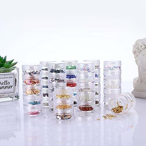 Hipiwe 8 Sets 5 Layers Clear Plastic Round Storage Jars Jewelry Bead Storage Containers Small Travel Sample Jar Pots for Sewing Pills Nail Art Craft Accessories - size: 8Packs 1.2"D x 3.1"H