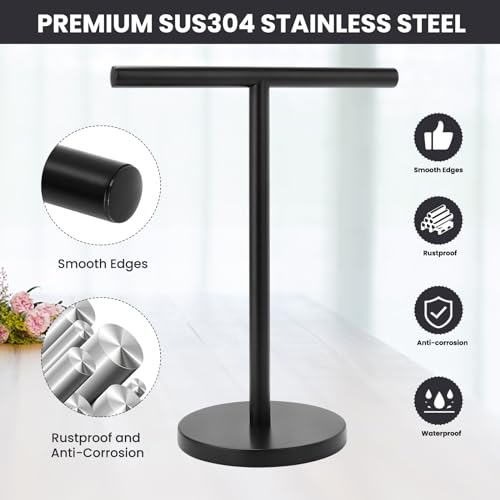 T-Shape Bath Hand Towel Holder Stand, Stainless Steel Free Standing Hand Towel Rack, for Bathroom Kitchen & Countertop, Matte Black - color: Black-1 Pack