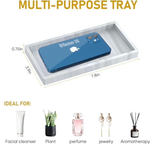 Silicone Bathroom Tray,Shatterproof Silicone Tray for Bathroom Counter,Small Vanity Tray for Bathroom Soap Dispenser Tray Toilet Tank-7.8 * 3.9in - color: Marble Pattern, size: Small-7.8*3.9 in