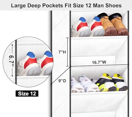 SLEEPING LAMB Over The Door Shoe Organizer for Closet with Large Deep Pockets, Narrow Shoe Rack for Door Hanging Boots Storage, White - color: White, size: 71''