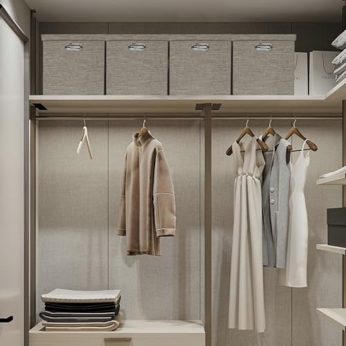 Posprica Storage Bins with Lids,13×13×13 Foldable Storage Cube Baskets Boxes Fabric Drawers for Closet Shelf Cabinet Bookcase,Set of 4,Coffee - color: Coffee, size: 13×13×13/4pcs with lids