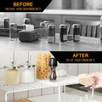 Refrigerator Organizer Freezer Organizer, Expandable Adjustable Kitchen Cabinet Rack for Pantry, Cupboard, Countertop - Space Saving Shelf (Black)