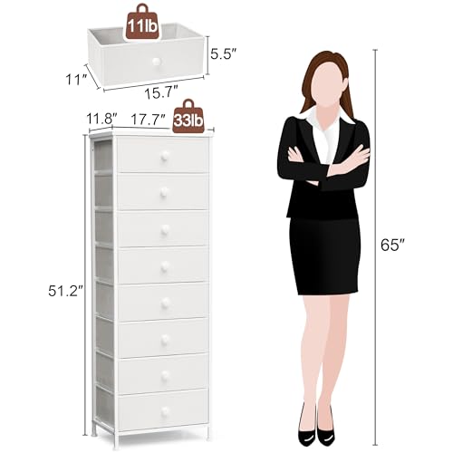 Crestlive Products Tall Dresser, 8-Drawer Fabirc Storage Tower, Chests of Drawers - Vertical Organizer Unit for Bedroom, Hallway, Entryway, Nursery, Closets - Steel Frame, Wood Top & Handles (White) - color: White, style: Narrow-8 Drawers