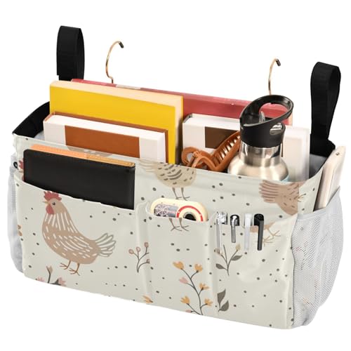 Bedside Caddy Metal Frame Hanging Organizer Bunk Bed Dorm Accessories Hook And Loop Storage Bag Large Pockets Flower Cock Dots - color: Flower Cock Dots