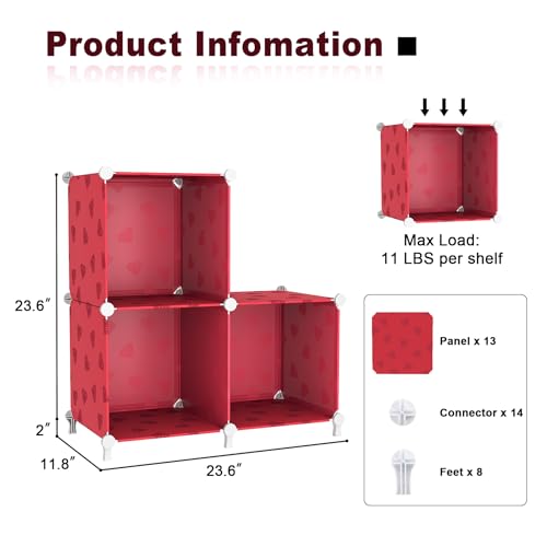 UNKU Cube Storage Organizer, 3 Cube Closet Organizer Storage Shelves, DIY Stackable Bookcase, Clothes Organizer Shelf for Closet, Bedroom, Living Room, Cabinet, Home, Office, Red - color: Green, size: 3cube