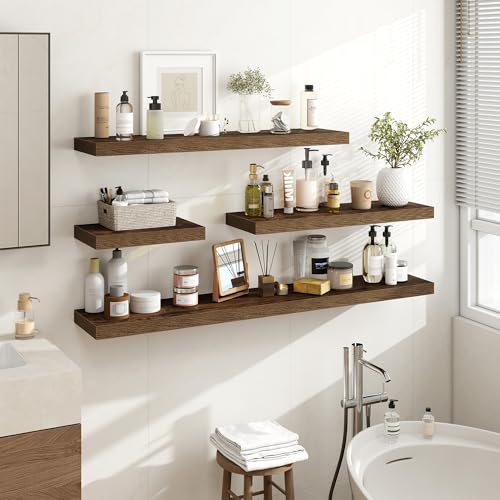 Acovy 16 Inch Floating Shelves, 16"x9.25"x1.5" Inch Deep Floating Shelves for Wall, Wooden Shelves for Bathroom, Bedroom, Living Room, Brown, 2 Pieces - color: Brown, size: 16"x9.25"-2pcs