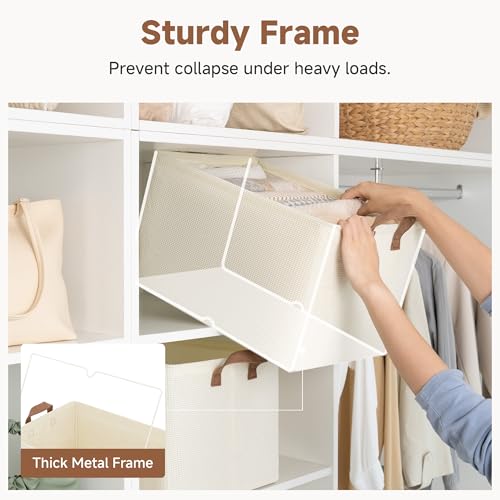StorageWorks Storage Bins, Shelves Baskets for Organizing, 45L Extra Large Fabric Closet Organizers with Handles, Metal Frame, Beige-Texture, 2-Pack - color: Beige（Texture）, size: 19" L x 13 ¼" W x 11" H