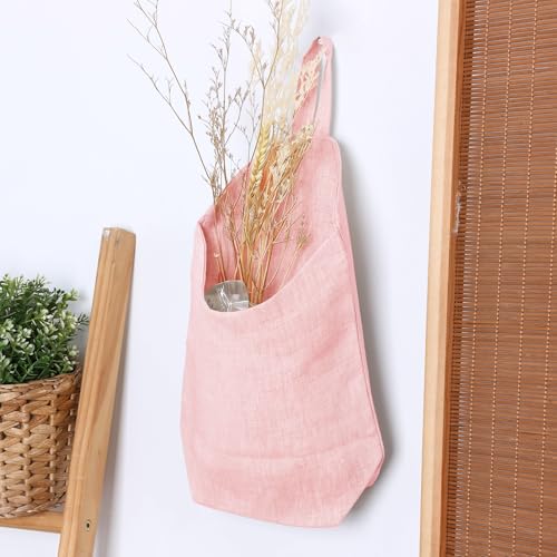 100% Linen Hanging Storage Bags Baskets 2 Pcs, Small Wall Storage Bag for Kitchen, Bedroom, RV Camper Organizer, Sewing Room, Nursery Storage, Kids Room (Pink) - color: Pink