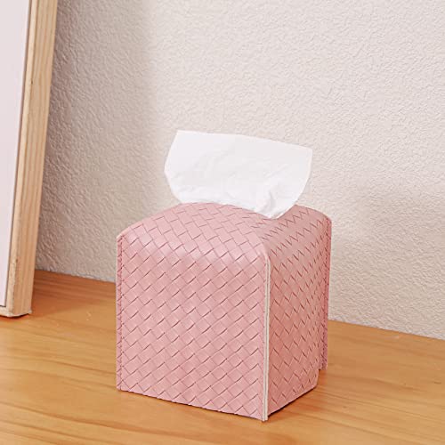 Tissue Box Cover PU Leather Tissue Holder Square Facial Tissue Case Facial Paper Organizer Dispenser for Bathroom, Vanity Countertop, Tabletop, Car, Pink - color: Pink, size: Square