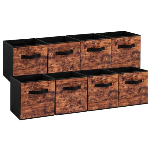 Stero Fabric Storage Cubes, 8 Pack Foldable Storage Bins with Handle, 11 InchBox for Shelves, Closet, Organizer, Rustic Brown and Black - color: Rustic Brown and Black, size: 11"-8 Pack