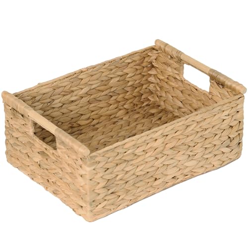 VATIMA Extra Large Wicker Basket Rectangular with Wooden Handles for Shelves, Water Hyacinth Basket Storage, Natural Baskets for Organizing, Wicker Baskets for Storage 16.7"x12.4"x7" - color: Water Hyacinth, size: Jumbo (16.7"L x 12.4"W x 7"H)