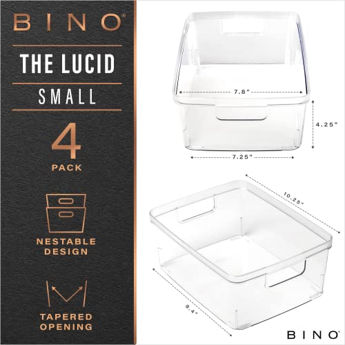 BINO Plastic Storage Containers, Small - 4 Pack THE LUCID COLLECTION, Multi-Use Organizer Bins Built-In Handles BPA-Free Clear, Fridge, Pantry & Home Organization - size: 4PK - SMALL