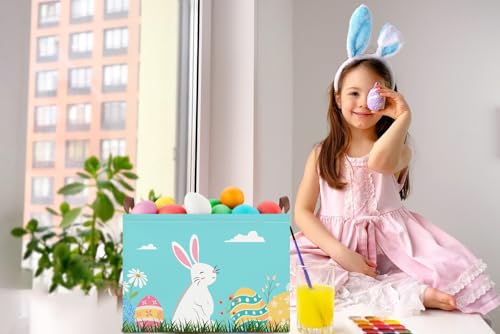 NTAOHAMPER Rectangular Easter Eggs Basket Empty,Easter Storage Bin with Handles,Baby Room Decor,Gift Basket(Blue Easter Eggs) - color: Blue Easter Eggs