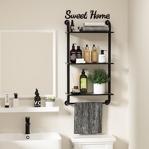 Tinpin Bathroom Shelves Wall Mounted, Rustic Farmhouse Pipe Shelves, Walls Shelf 3-Tier, Industrial Pipe Shelving, Floating Shelf Wall Decor for Bathroom, Kitchen, Bedroom, Living Room 17.3in Black - color: Black, size: 3 tier