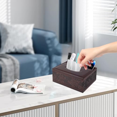 Tissue Box Cover Rectangle Retro Tissue Box Holder PU Leather Facial Tissues Organizer,Multifunctional Remote Control Stationery Storage Box,Home Office Supplies Car Napkin Caddy - color: Multifunctional Tissue Box-retro