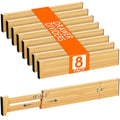 Lifewit 2.4" High 8 Pack Bamboo Drawer Dividers 33-42cm/13-16.5" Adjustable Wooden Drawer Organizer for Clothes/Utensils, Expandable Drawer Separator for Dresser/Kitchen/Bedroom/Office Organization - size: 2.4"H, 13-16.5"L