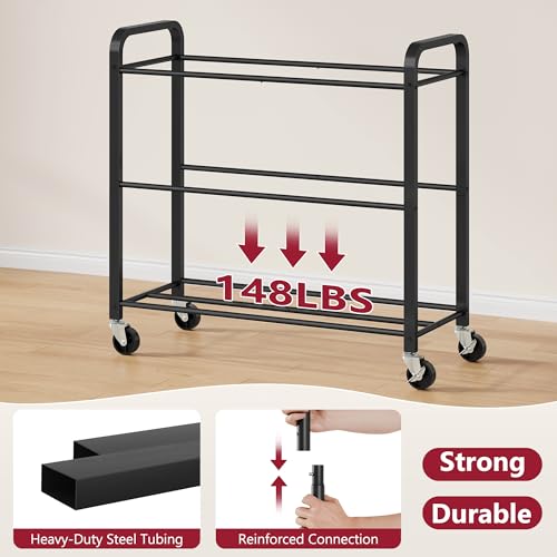 Tajsoon 148L Large Laundry Sorter 3 Section, Laundry Hamper with Heavy Duty Lockable Wheels, Rolling Laundry Basket with Super Sturdy Metal Frame and Handle, Removable Bags & Leather Patchwork, Black - color: Black, size: 3 Bag 148L
