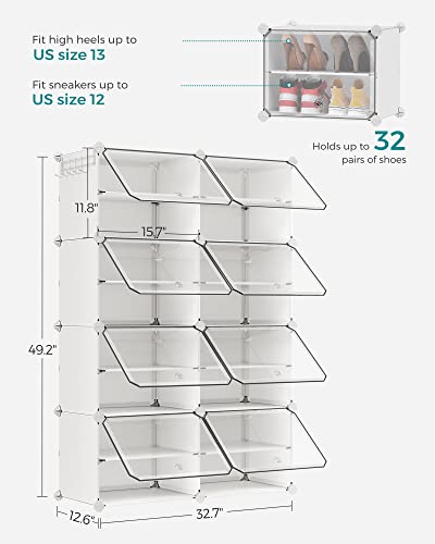 SONGMICS Shoe Rack Organizer, 8-Tier Shoe Storage Cabinet for Closet and Entryway, Holds 32 Pairs of Shoes, Adjustable, Cloud White and Trasparent ULPC034W01 - color: Cloud White + Trasparent, size: 8 Cubes