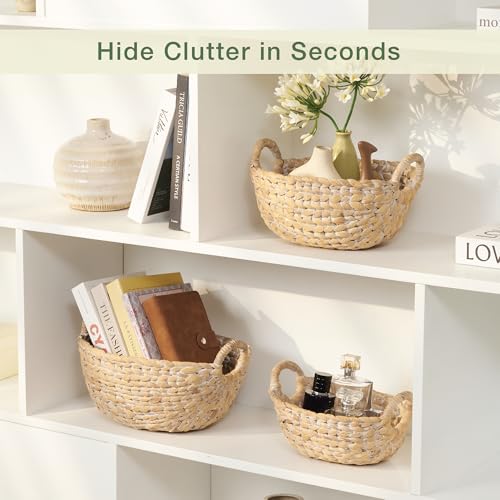Set of 3 Wicker Storage Baskets for Organizing - Woven Decorative Baskets with Handles - Organizers for Bathroom, Kitchen, and Shelves (White) - color: White Hyacinth
