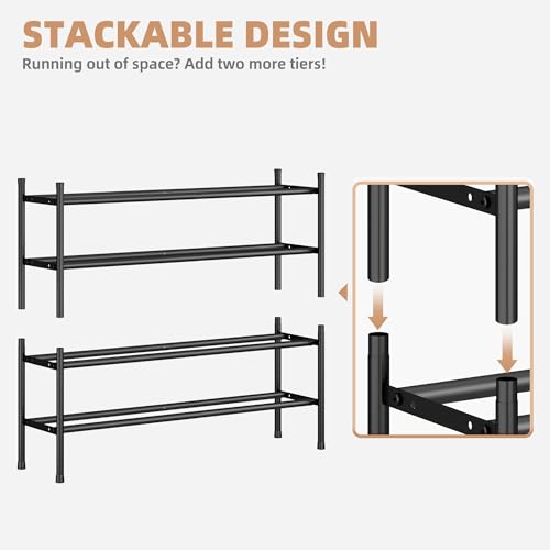 STORAGE MANIAC Long Expandable Shoe Rack, 24 Pairs Metal Wide Stackable Shoe Rack, Adjustable Shoes Shelf, Freestanding Shoes Organizer for Closet, Entryway, Hallway, Garage, Front Door, 4 Tiers - size: 4-tier