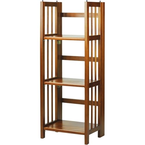 HomeStock 3-Shelf Stackable Folding Office Wood Furniture Bookcase, Contemporary Home and Office Furniture, Sturdy Wooden Shelving Storage Honey Oak/14 inch - color: Honey Oak, size: 14 inch