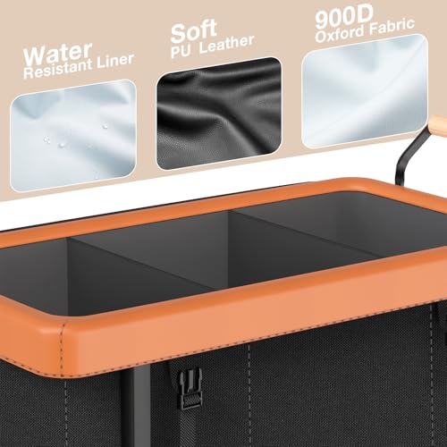 60 Gal (230L) Laundry Hamper 3 Section with Lid, Leather Patchwork Laundry Sorter with Rolling Lockable Wheels and Handle, Laundry Basket Organizer for Laundry Room, Bedroom and Bathroom - Black - color: Black-3 Section, size: 3 Section