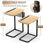 Fashion TV Tray Table with Large Tabletop, Adjustable Sofa Table with Storage Baskets, Strong Metal Frame, Tv Dinner Tray Table for TV Watching, Meals, Snacks (Square, Beige, 16.93inch x 12.6inch)
