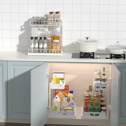 Under Sink Organizer with Pull-Out Drawers,Kitchen Sink Organizer,2 Tier Bathroom Organizers And Storage,Bathroom Accessories Set,White 2 Pack - color: White, size: C 2 Pack