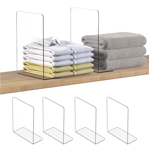 OKPOW Shelf Dividers Closet Organizer - 12" Tall X 9" Deep Acrylic Clear Sturdy Separate for Clothes Purse - Adjustable Space Saver Easy Install for Home Organization Enthusiasts 4 Pack - color: 4 Pack, size: 12" Tall X 9" Deep